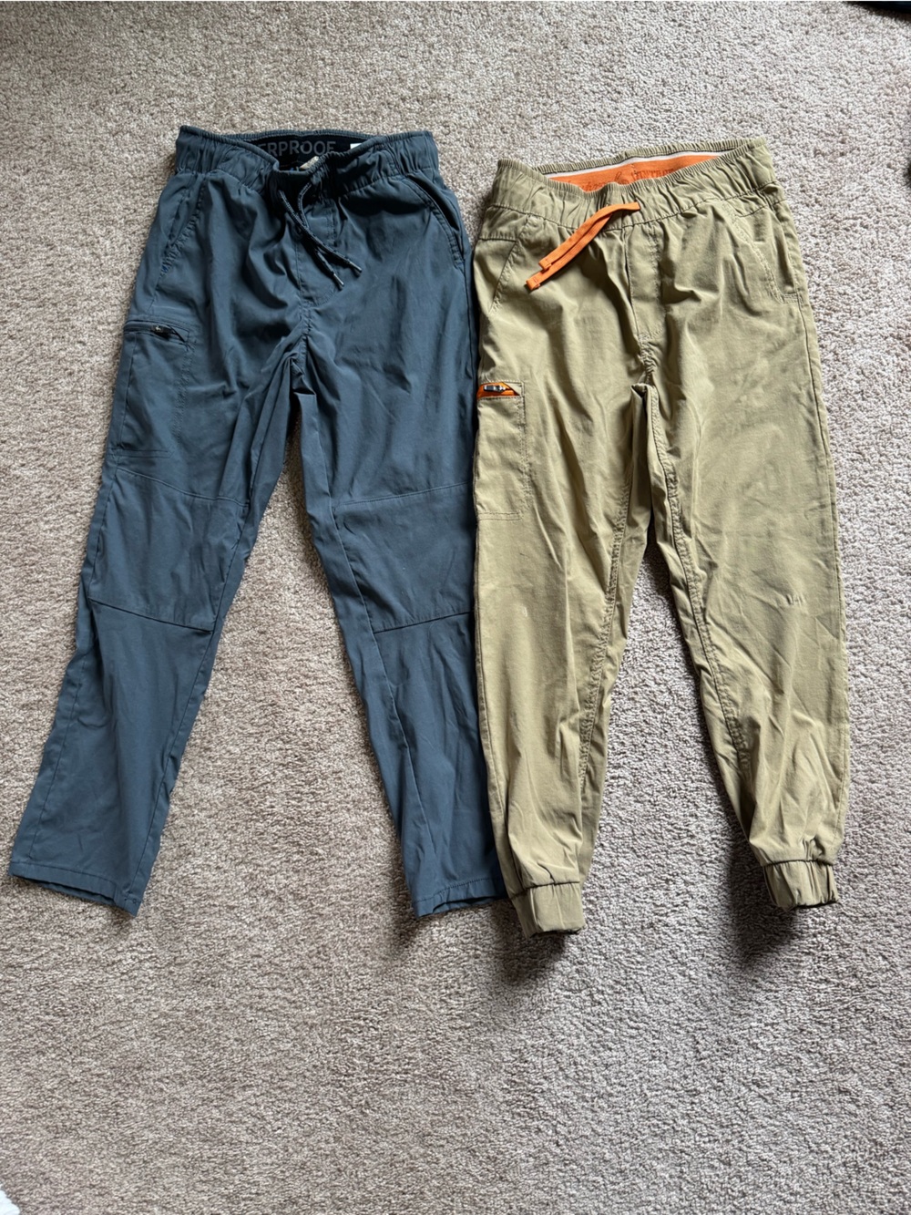 Weatherproof Kids Tan Jogger Pants with Orange Trim and Charcoal Pair, 7/8